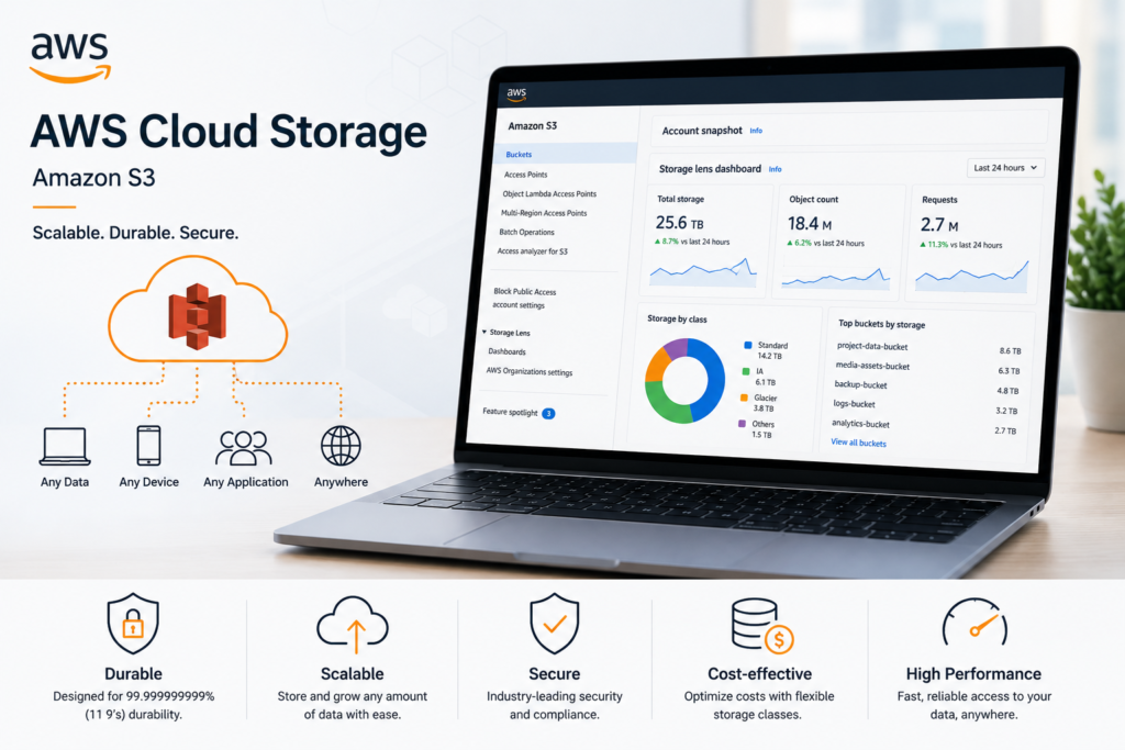 AWS Cloud Storage Concept Graphic - Buy Genuine License Online | Software License Hub