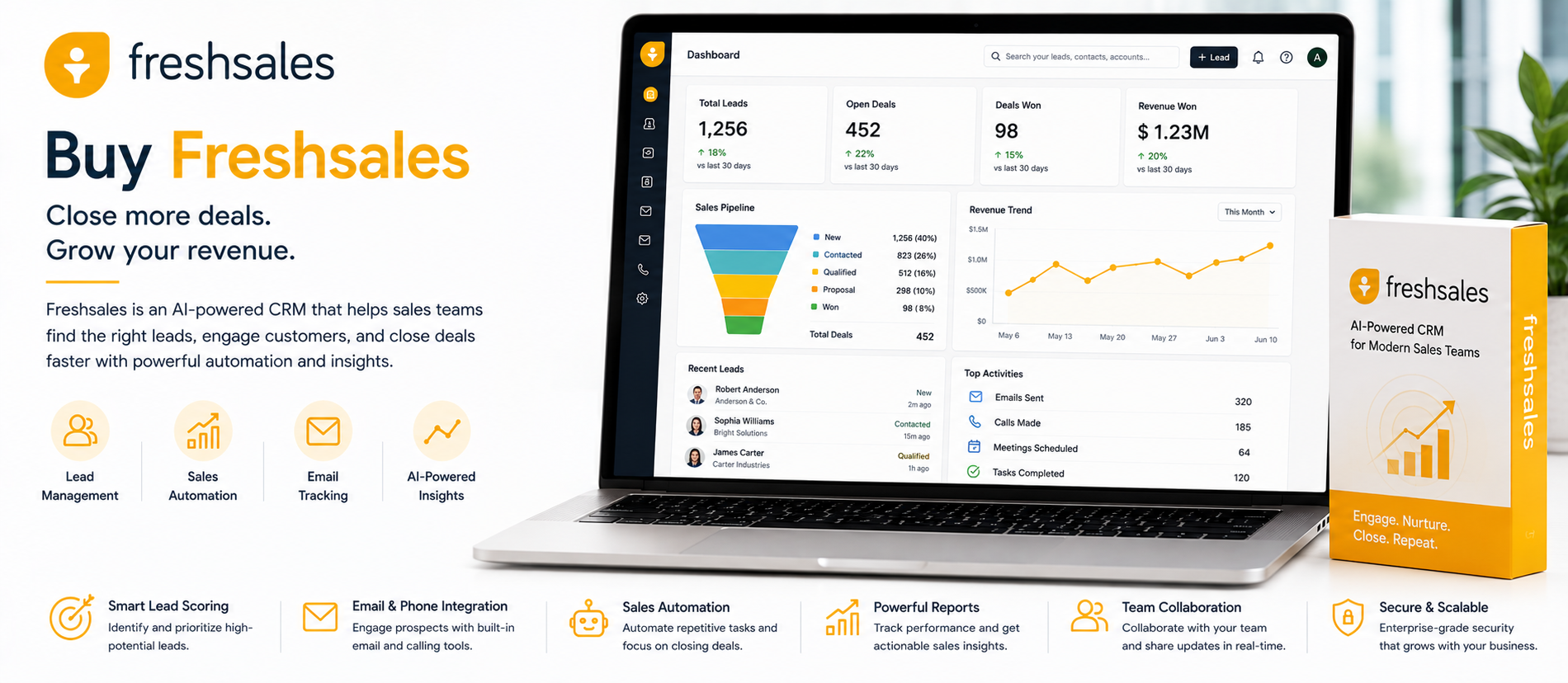 Freshsales Dashboard Interface - Buy Genuine License Online | Software License Hub